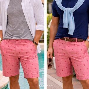 Tenth + Ocean Linen Blend Shorts Pink Lobster or Crawfish Print Size 40